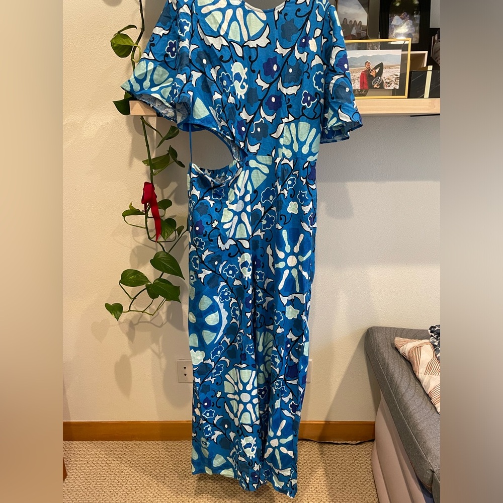 Women’s L Zinnia Floral Print Bell Sleeve Cut Jumpsuit RHODE x Target Blue